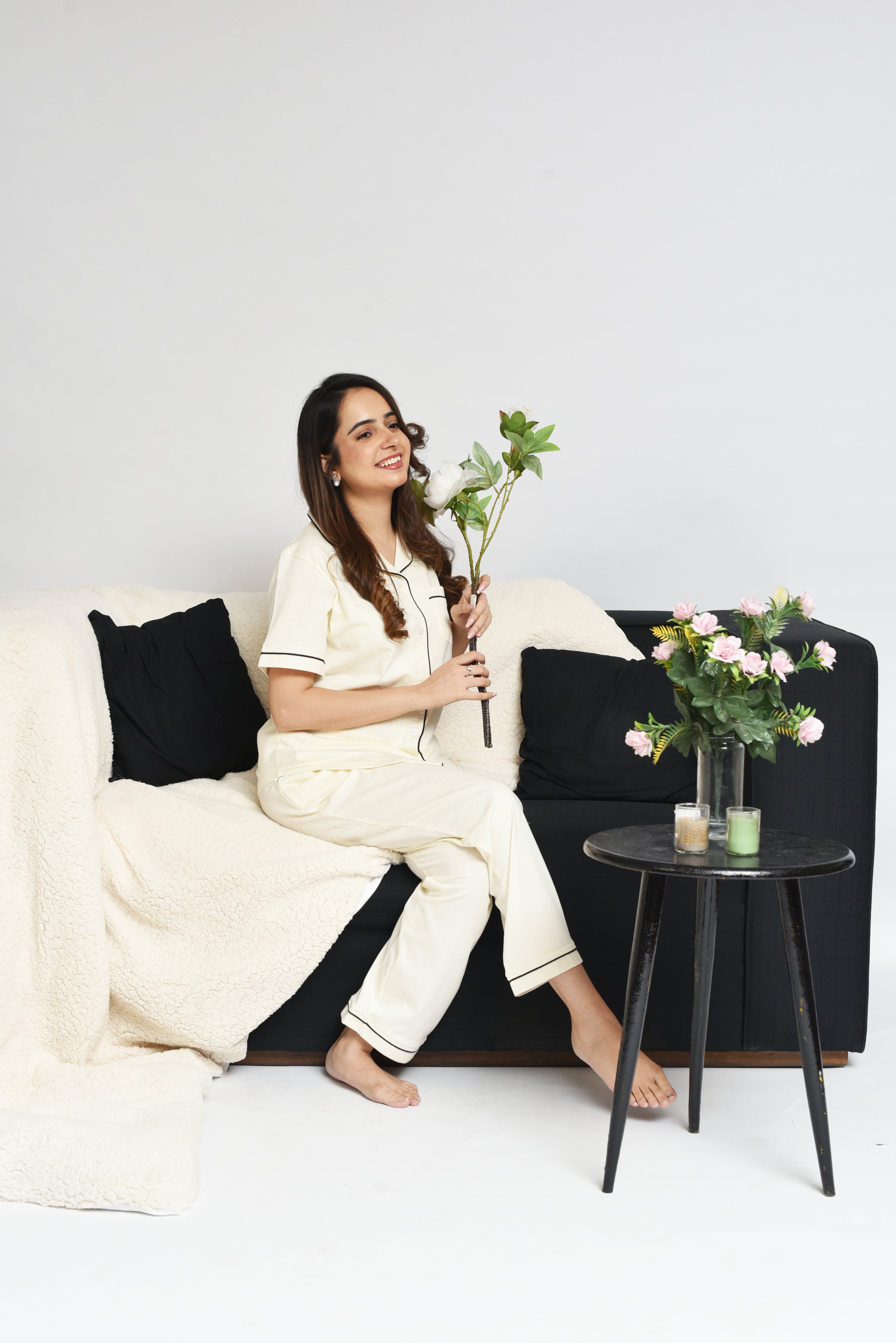 Front-Open Pj-Set Cream